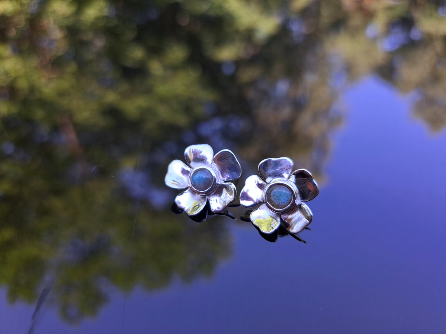 Boucles d'oreilles Fleur Bleue - Labradorite