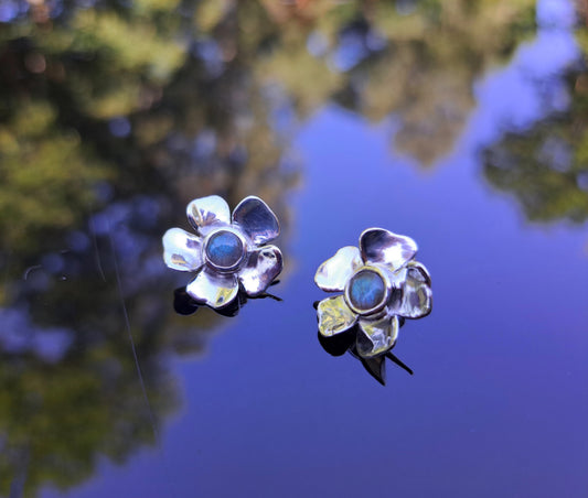 Boucles d'oreilles Fleur Bleue - Labradorite